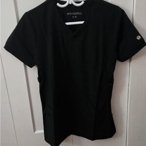 Pair of Black Scrubs: Short-Sleeve Top and Long Bottoms